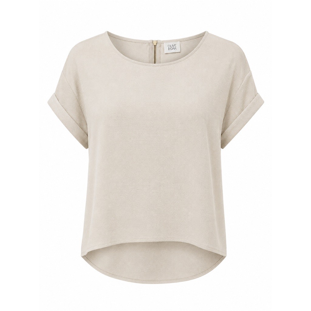 Olive & Oak Blouse Womens Xl Ivory Textured Hi-Low Short Sleeve Back Zip